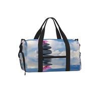 Ginfult Borsa da palestra giapponese Zen Stone Orchidea floreale con scomparto per scarpe e tasca bagnata, borsa da viaggio impermeabile per allenamento durante la notte, borsa da weekender, per donne