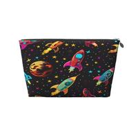 Ginfult Borsa per il trucco colorata con razzi spaziali, pianeti, impermeabile, piccola borsa per il trucco, borsa da toilette portatile per donne e ragazze da viaggio