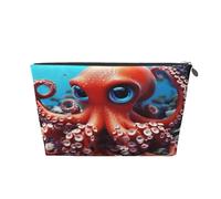 Ginfult Borsa per il trucco con polpo rosso oceano carino custodia per cosmetici piccola borsa per trucco portatile borsa da toilette per donne ragazze viaggio