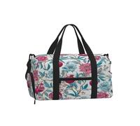 Ginfult Borsa sportiva da palestra blu floreale viola melograno con scomparto per scarpe e tasca bagnata, borsa da viaggio impermeabile per allenamento notturno borsa per donne e uomini