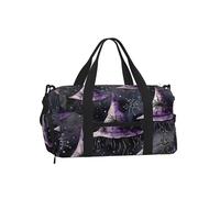 Ginfult Borsa sportiva da palestra con cappello da strega di Halloween, con scomparto per scarpe e tasca bagnata, borsa da viaggio impermeabile per allenamento durante la notte, borsa per il fine