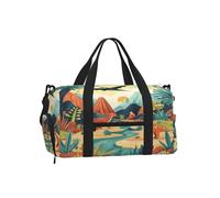 Ginfult Borsa sportiva da palestra con dinosauro tropicale della giungla della foresta, con scomparto per scarpe e tasca bagnata, borsa da viaggio impermeabile per allenamento durante la notte, borsa