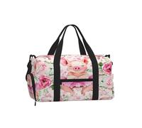 Ginfult Borsa sportiva da palestra con grazioso maialino e rosa floreale, con scomparto per scarpe e tasca bagnata, borsone da viaggio, impermeabile, borsa per allenamento notturno, borsa per il