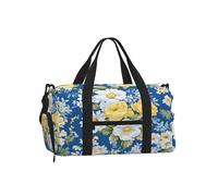 Ginfult Borsa sportiva da palestra gialla blu con margherite rosa con scomparto per scarpe e tasca bagnata, borsa da viaggio impermeabile per allenamento durante la notte, borsa per il weekender, per