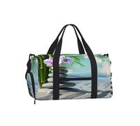 Ginfult Borsa sportiva da palestra giapponese con pietre zen e orchidee floreali, con scomparto per scarpe e tasca bagnata, borsa da viaggio, impermeabile, per allenamento durante la notte, borsa da