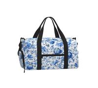 Ginfult Borsa sportiva da palestra in cineserie blu e bianca con scomparto per scarpe e tasca bagnata, borsa da viaggio impermeabile per allenamento notturno e weekender, per donne e uomini