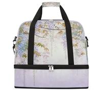 Ginfult Borsone da viaggio con fiori di glicine acquerello, borsa da palestra pieghevole con scomparto per scarpe, borse da viaggio per il fine settimana per donne e uomini