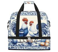Ginfult Borsone da viaggio in porcellana blu e bianco, pieghevole, con scomparto per scarpe, borsa da viaggio per donne e uomini