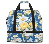 Ginfult Borsone da viaggio sportivo con margherite e rosa, pieghevole, con scomparto per scarpe, per il weekend, per la notte, per donne e uomini