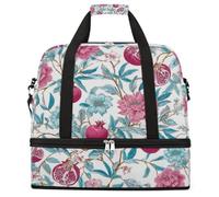 Ginfult Borsone da viaggio sportivo con motivo floreale blu e viola melograno, borsa da palestra pieghevole con scomparto per scarpe da portare con sé, borse da viaggio per donne e uomini