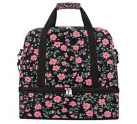 Ginfult Borsone da viaggio sportivo con piccolo fiore rosa, borsa da palestra pieghevole con scomparto per scarpe, borse da viaggio per il fine settimana per donne e uomini