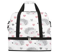 Ginfult Borsone da viaggio sportivo con simpatico riccio e cuore, pieghevole, con scomparto per scarpe, borsa da viaggio per donne e uomini