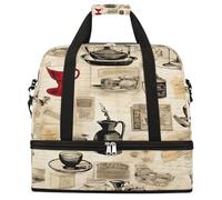 Ginfult Borsone da viaggio vintage per giornali da caffè, borsa da palestra pieghevole con scomparto per scarpe, borse da viaggio per il fine settimana per donne e uomini
