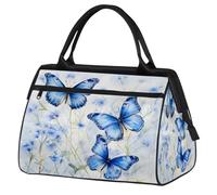 Ginfult Borsone sportivo con farfalle blu e fiori, impermeabile, da viaggio, leggero, per palestra, weekender, per donne e uomini