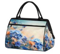 Ginfult Borsone sportivo con fiori di ortensia blu e farfalle, impermeabile, da viaggio, leggero, per palestra, weekender, per la notte, per donne e uomini