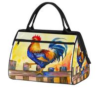 Ginfult Borsone sportivo con gallo ad acquerello, impermeabile, da viaggio, leggero, per palestra, weekender, per la notte, per donne e uomini