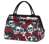 Ginfult Borsone sportivo da viaggio impermeabile con testa di teschio con rose floreali, leggero, per palestra, weekender, per la notte, per donne e uomini