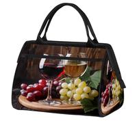 Ginfult Borsoni sportivi a tema bicchiere di vino rosso uva borsone da viaggio impermeabile borsa da viaggio leggera palestra weekender borsa da notte per donne uomini