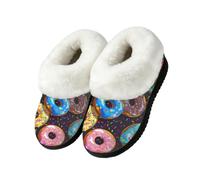 Ginfult Ciambelle variopinte spruzza le pantofole della casa del modello | Antiscivolo, calde e morbide scarpe a stivaletto con colletto peloso, pantofole unisex per interni ed esterni