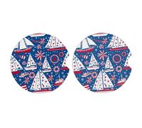 Ginfult Confezione da 2 sottobicchieri assorbenti in ceramica per auto con bussola, 4 luglio, con base in sughero antiscivolo