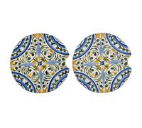 Ginfult Confezione da 2 sottobicchieri in ceramica spagnola blu giallo per auto, sottobicchieri assorbenti in ceramica per bevande con base in sughero antiscivolo