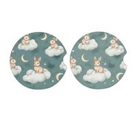 Ginfult Confezione da 2 sottobicchieri per auto con coniglietto e luna, assorbenti, in ceramica, con base in sughero antiscivolo