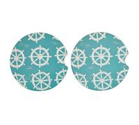 Ginfult Confezione da 2 sottobicchieri turchesi con bussola oceanica e mare, sottobicchieri assorbenti in ceramica per auto, con base in sughero antiscivolo