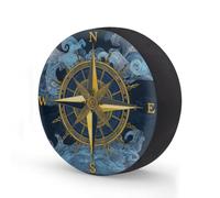 Ginfult Copertura per Ruota di Scorta Blu con Bussola Dorata 38 cm Copriruota Impermeabili Elastici per Auto, Rimorchio, Camion