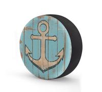 Ginfult Copertura per ruota di scorta in legno con ancora marina retrò, impermeabile da 35,6 cm, copertura elastica per pneumatici per auto, rimorchi, camion