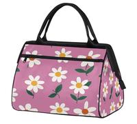 Ginfult Daisy Floral Pink Background Sport Duffel Bags Impermeabile Viaggio Duffle Bag Leggero Palestra Weekender Pernottamento Tote per Donne Uomini