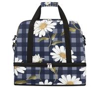 Ginfult Daisy Plaid Stampa a Scacchi Sport Viaggi Borsone Pieghevole Borsa da Palestra con Scomparto Scarpa Carry On Weekender Pernottamento Borse per Donne Uomini