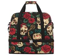 Ginfult Day of The Dead Skull Rose Borsone sportivo da viaggio borsa da palestra pieghevole con scomparto per scarpe borse da viaggio per il fine settimana per donne e uomini