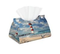 Ginfult Scatola decorativa rettangolare per fazzoletti, con copertura per il mare, la spiaggia, il faro, il gabbiano, in finta pelle, impermeabile, per il bagno e la casa