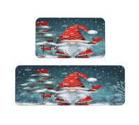 Ginfult Set di 2 tappeti da cucina con gnomo natalizio e fiocchi di neve, antiscivolo, assorbenti, per camera da letto, bagno, ufficio