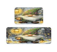 Ginfult Set di 2 tappeti da cucina con gnomo natalizio verde neve, antiscivolo, assorbenti, per camera da letto, bagno, ufficio