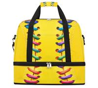 Ginfult Sfondo giallo Baseball Pizzo Sport Viaggio Duffel Bag Pieghevole Borsa da Palestra con Scomparto Scarpa Carry On Weekender Pernottamento Borse per Donne Uomini