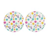 Ginfult Sottobicchieri colorati a pois per auto, confezione da 2, sottobicchieri assorbenti in ceramica per bevande con base in sughero antiscivolo