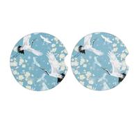 Ginfult Sottobicchieri per auto con gru giapponesi, 2 pezzi, assorbenti, in ceramica, per bevande, con base in sughero antiscivolo