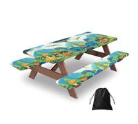 Ginfult Tovaglia da picnic con dinosauri della foresta tropicale, impermeabile, elastica, aderente, per tavoli da 1,8 m