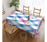 Ginfult Tovaglia rettangolare a scacchi blu con fiocchi rosa, 137 x 183 cm, impermeabile, rettangolare, lavabile, per sala da pranzo e matrimoni