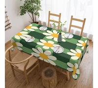 Ginfult Tovaglia rettangolare a scacchi verde con margherite, 137 x 183 cm, impermeabile, rettangolare, lavabile, per sala da pranzo e matrimoni