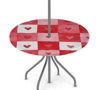 Ginfult Tovaglia rotonda bianca rossa a scacchiera con foro per ombrellone e cerniera, tovaglia elastica da 114,3 a 142,2 cm, impermeabile, per picnic e patio