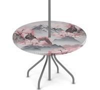 Ginfult Tovaglia rotonda per esterni con foro per ombrellone e cerniera, tovaglia elastica 91,4-111,8 cm, impermeabile, per picnic e patio