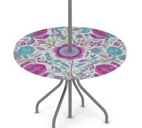 Ginfult Tovaglia rotonda per esterni con foro per ombrellone e cerniera, tovaglia elastica da 114,3 a 142,2 cm, impermeabile, per picnic e patio