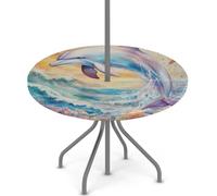 Ginfult Tovaglia rotonda per esterni con foro per ombrellone e cerniera, tovaglia elastica da 91,4 a 111,8 cm, impermeabile, per picnic e patio