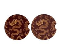 Ginfult Troditional - Sottobicchieri per auto con drago cinese, assorbenti, in ceramica, per bevande, con base in sughero antiscivolo, confezione da 2