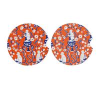 Ginfult Troditional - Sottobicchieri per auto in stile cinese a forma di scimmia, confezione da 2, assorbenti, in ceramica, con base in sughero antiscivolo