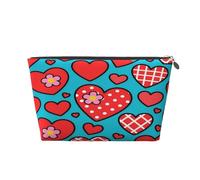 Ginfult Trousse per trucchi a quadri con cuore rosso e scritta "Love", impermeabile, piccola borsa per il trucco, portatile, per donne e ragazze, da viaggio