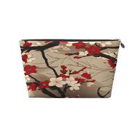 Ginfult Trousse per trucchi con fiori di ciliegio giapponese rosso e floreale, impermeabile, piccola borsa per il trucco, portatile, per donne e ragazze, da viaggio