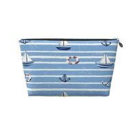 Ginfult Trousse per trucchi con motivo a righe blu oceano, nave, ancora e bussola, impermeabile, piccola trousse per trucchi portatile, per donne e ragazze, da viaggio